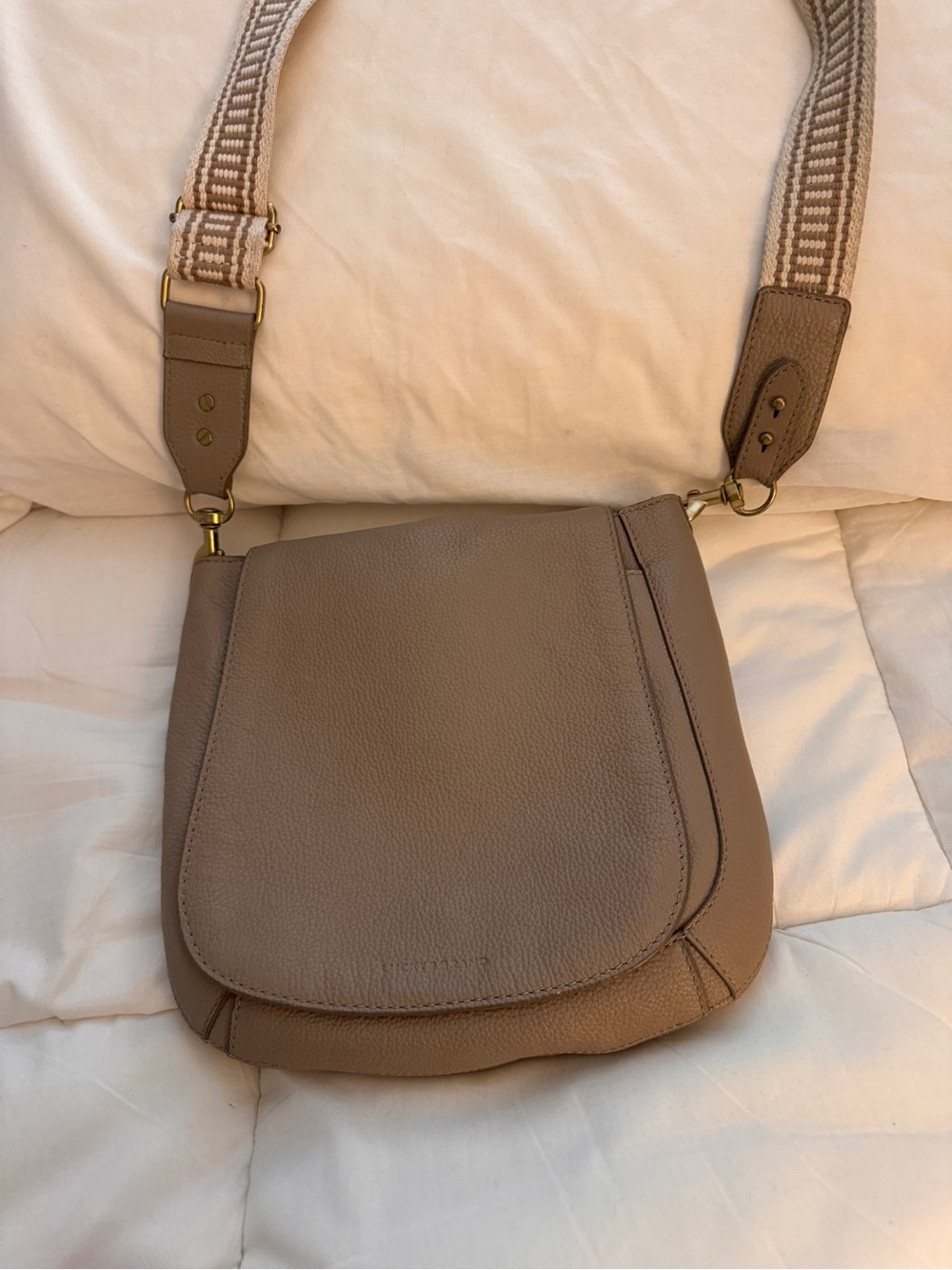 Lucky Brand Taupe Pebbled Leather Hobo with Wide Woven Strap